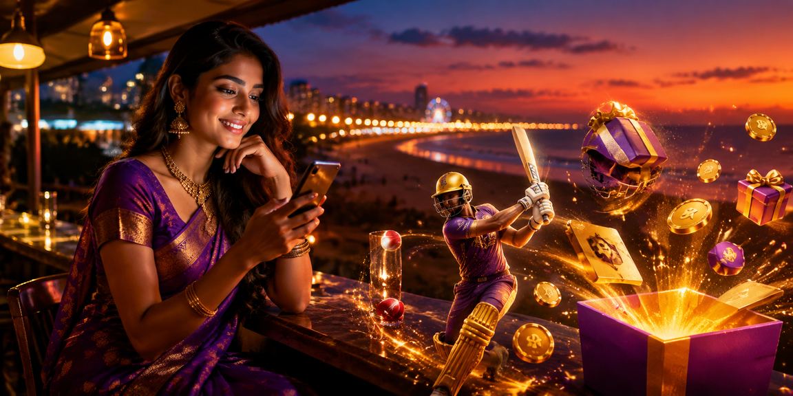 Live casino specialist dealing cards in a vibrant Indian setting